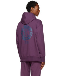 violetter bedruckter Pullover mit einem Kapuze von Awake NY