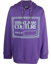violetter bedruckter Pullover mit einem Kapuze von VERSACE JEANS COUTURE