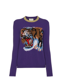 violetter bedruckter Pullover mit einem Rundhalsausschnitt von Gucci