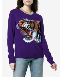 violetter bedruckter Pullover mit einem Rundhalsausschnitt von Gucci