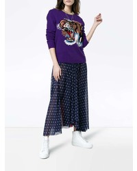 violetter bedruckter Pullover mit einem Rundhalsausschnitt von Gucci