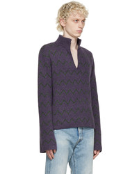 violetter bedruckter Pullover mit einem V-Ausschnitt von Acne Studios