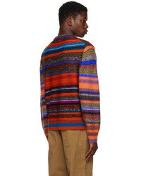 violetter horizontal gestreifter Pullover mit einem Rundhalsausschnitt von Ps By Paul Smith