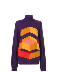 violetter Oversize Pullover mit geometrischem Muster