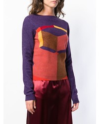 violetter Pullover mit einem Rundhalsausschnitt mit geometrischem Muster von Bottega Veneta