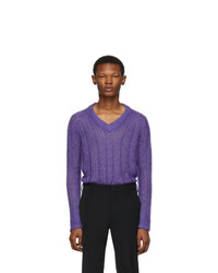 violetter Pullover mit einem V-Ausschnitt von Prada