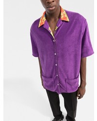 violettes bedrucktes Kurzarmhemd von Versace