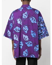 violettes bedrucktes Kurzarmhemd von VERSACE JEANS COUTURE