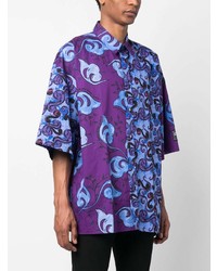 violettes bedrucktes Kurzarmhemd von VERSACE JEANS COUTURE