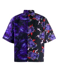violettes bedrucktes Kurzarmhemd von Prada