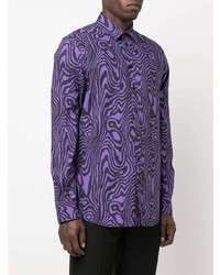 violettes bedrucktes Langarmhemd von Moschino