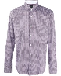 violettes bedrucktes Langarmhemd von BOSS