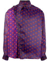 violettes bedrucktes Langarmhemd von DUOltd