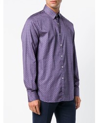 violettes bedrucktes Langarmhemd von Canali
