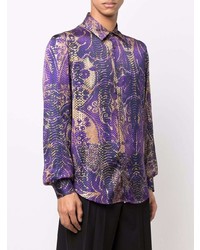 violettes bedrucktes Langarmhemd von Just Cavalli
