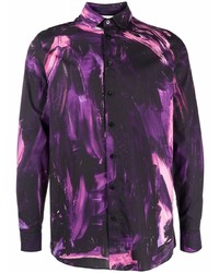 violettes bedrucktes Langarmhemd von Moschino