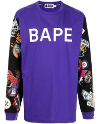 violettes bedrucktes Langarmshirt von A Bathing Ape
