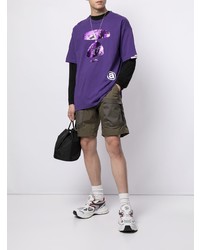 violettes bedrucktes Langarmshirt von AAPE BY A BATHING APE