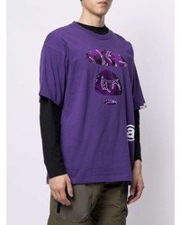 violettes bedrucktes Langarmshirt von AAPE BY A BATHING APE