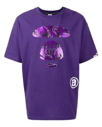 violettes bedrucktes Langarmshirt von AAPE BY A BATHING APE