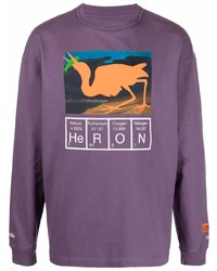 violettes bedrucktes Langarmshirt von Heron Preston