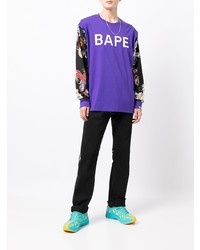 violettes bedrucktes Langarmshirt von A Bathing Ape