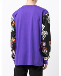 violettes bedrucktes Langarmshirt von A Bathing Ape