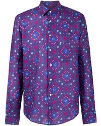 violettes bedrucktes Leinen Langarmhemd