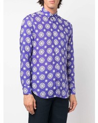 violettes bedrucktes Leinen Langarmhemd von PENINSULA SWIMWEA