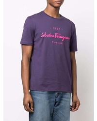 violettes bedrucktes T-Shirt mit einem Rundhalsausschnitt von Salvatore Ferragamo