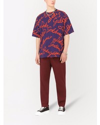violettes bedrucktes T-Shirt mit einem Rundhalsausschnitt von Dolce & Gabbana