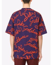 violettes bedrucktes T-Shirt mit einem Rundhalsausschnitt von Dolce & Gabbana