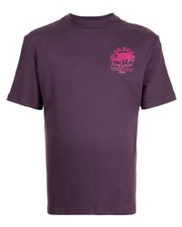 violettes bedrucktes T-Shirt mit einem Rundhalsausschnitt von Anglozine