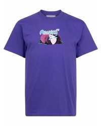 violettes bedrucktes T-Shirt mit einem Rundhalsausschnitt von Awake NY