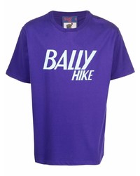 violettes bedrucktes T-Shirt mit einem Rundhalsausschnitt von Bally