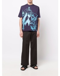 violettes bedrucktes T-Shirt mit einem Rundhalsausschnitt von Lanvin