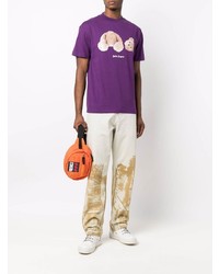 violettes bedrucktes T-Shirt mit einem Rundhalsausschnitt von Palm Angels
