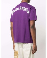 violettes bedrucktes T-Shirt mit einem Rundhalsausschnitt von Palm Angels
