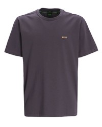 violettes bedrucktes T-Shirt mit einem Rundhalsausschnitt von BOSS