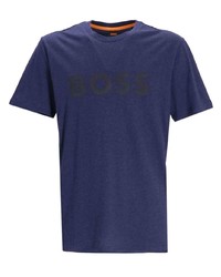violettes bedrucktes T-Shirt mit einem Rundhalsausschnitt von BOSS