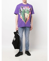 violettes bedrucktes T-Shirt mit einem Rundhalsausschnitt von Just Don