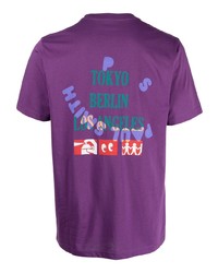 violettes bedrucktes T-Shirt mit einem Rundhalsausschnitt von PS Paul Smith