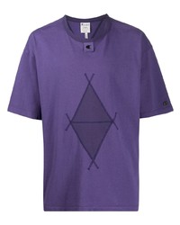 violettes bedrucktes T-Shirt mit einem Rundhalsausschnitt von Craig Green
