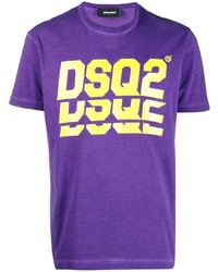 violettes bedrucktes T-Shirt mit einem Rundhalsausschnitt von DSQUARED2