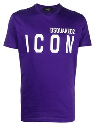 violettes bedrucktes T-Shirt mit einem Rundhalsausschnitt von DSQUARED2