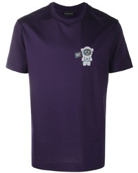 violettes bedrucktes T-Shirt mit einem Rundhalsausschnitt von Emporio Armani