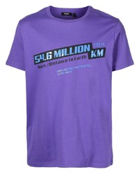 violettes bedrucktes T-Shirt mit einem Rundhalsausschnitt von FIVE CM