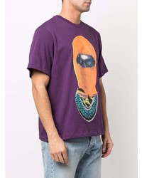 violettes bedrucktes T-Shirt mit einem Rundhalsausschnitt von Ih Nom Uh Nit