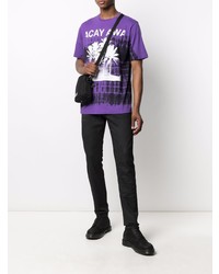 violettes bedrucktes T-Shirt mit einem Rundhalsausschnitt von Diesel