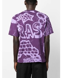 violettes bedrucktes T-Shirt mit einem Rundhalsausschnitt von PACCBET